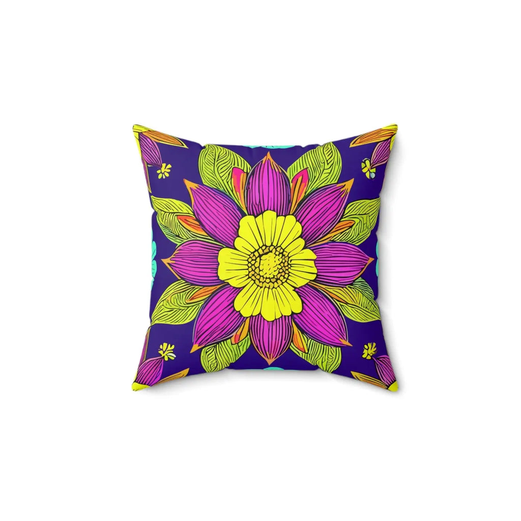 Colorful Flower Mandal Pillow - Spun Polyester Square - DipaliZ