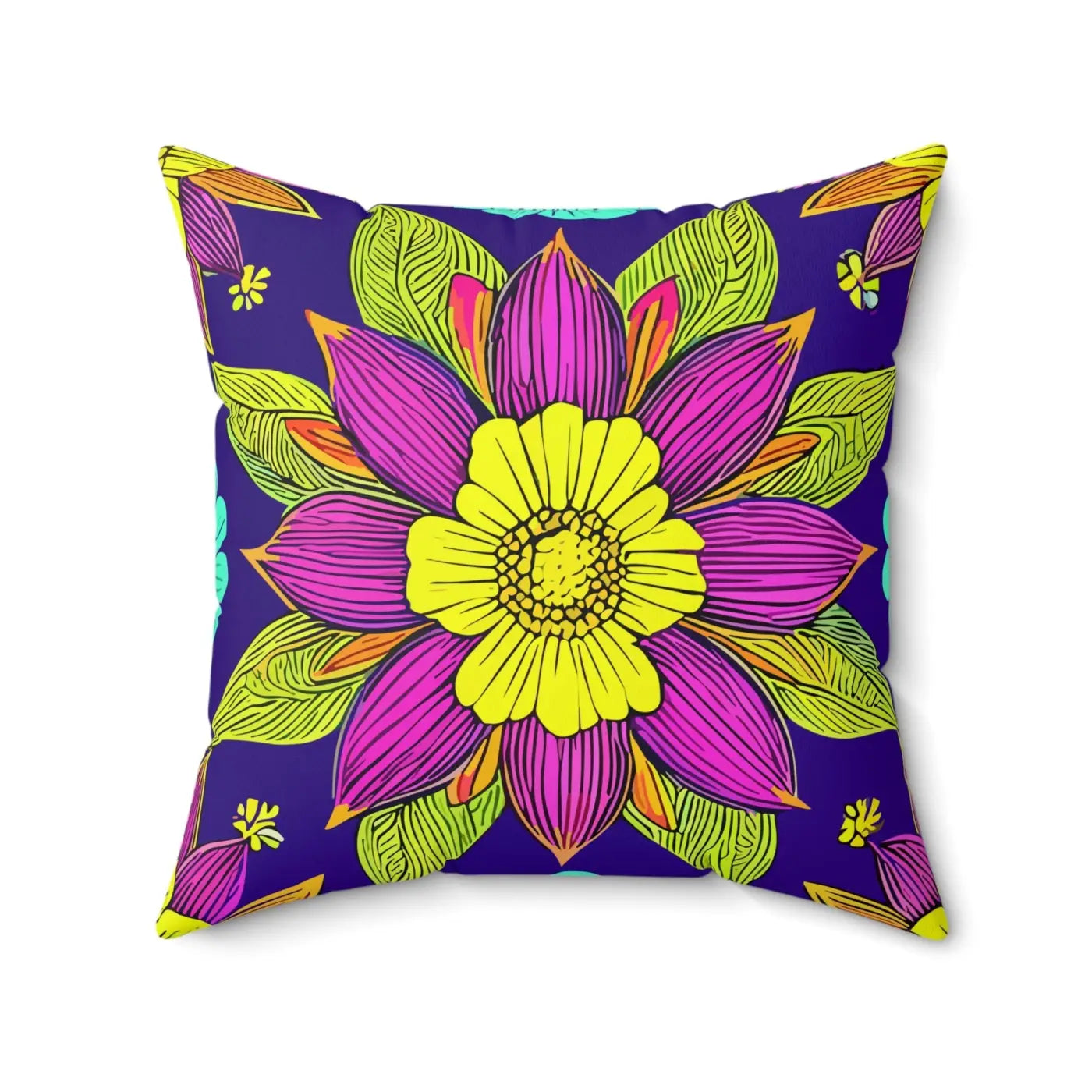 Colorful Flower Mandal Pillow - Spun Polyester Square - DipaliZ