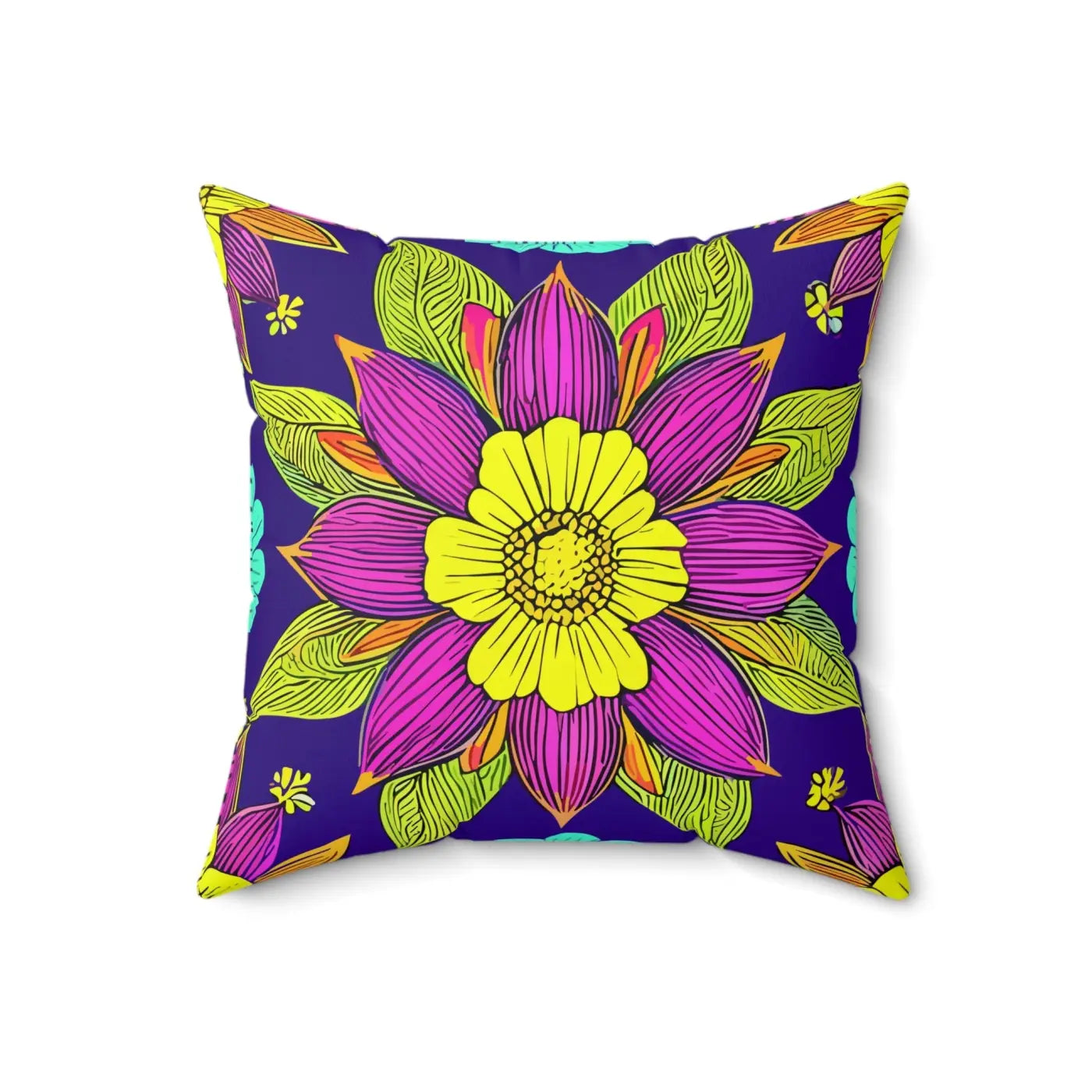 Colorful Flower Mandal Pillow - Spun Polyester Square - DipaliZ