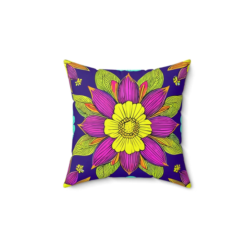 Colorful Flower Mandal Pillow - Spun Polyester Square - DipaliZ