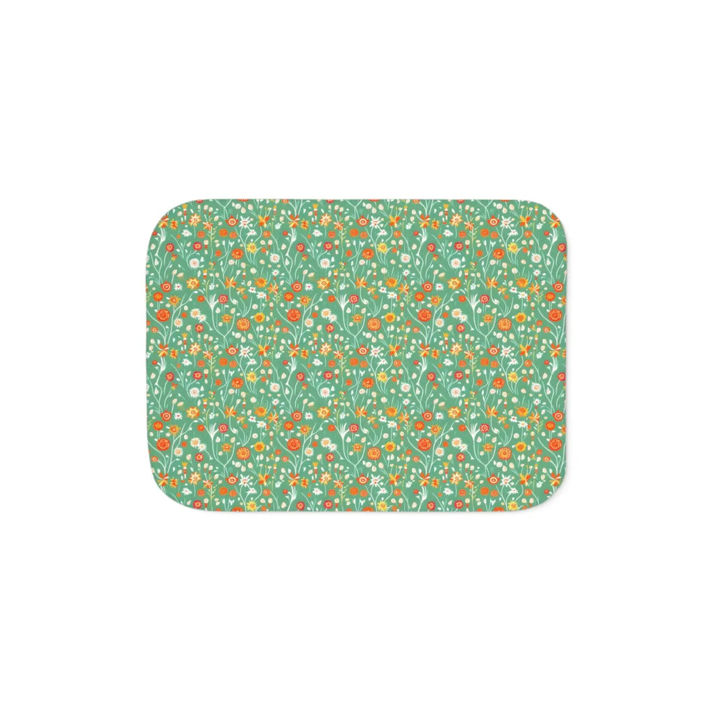 Floral Sherpa Blanket - Colorful Flowers on Green - DipaliZ