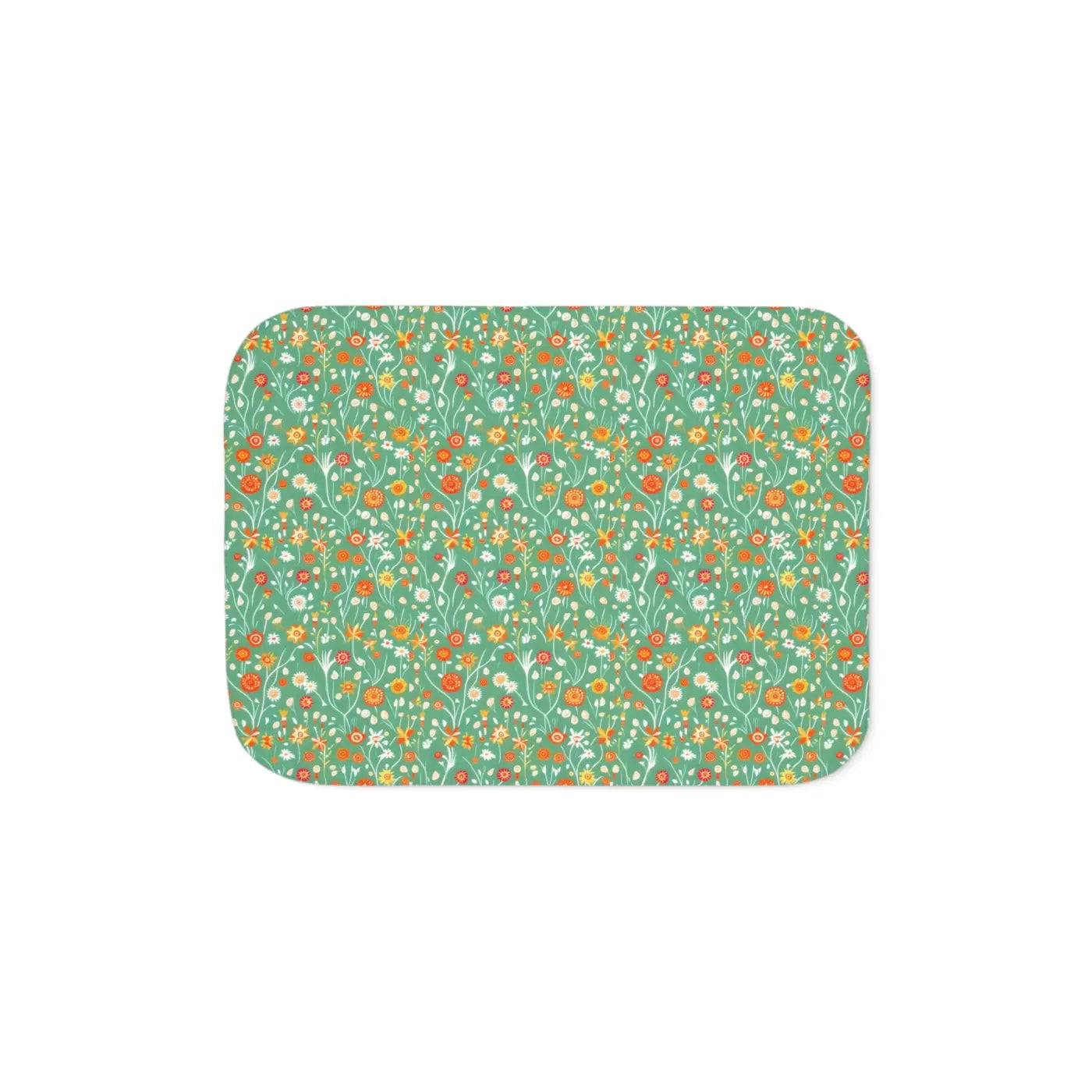 Floral Sherpa Blanket - Colorful Flowers on Green - DipaliZ