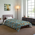 Teal Comforter - Bold Orange Flowers Design - DipaliZ