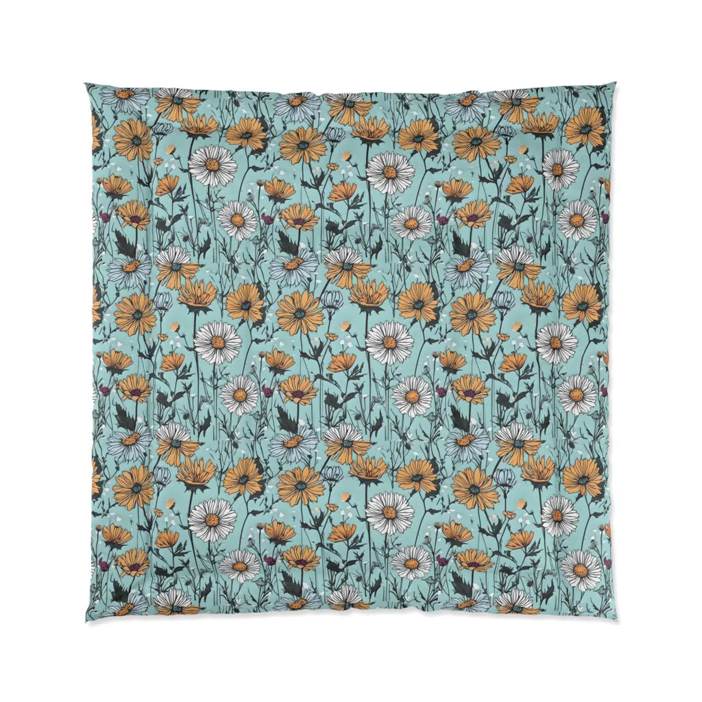 Teal Comforter - Bold Orange Flowers Design - DipaliZ