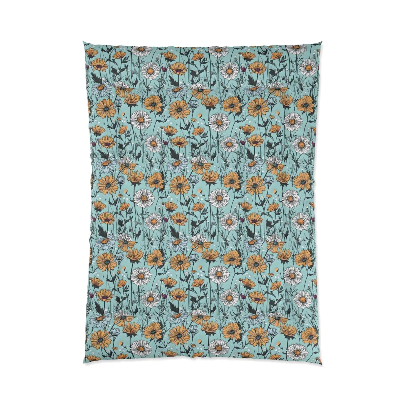 Teal Comforter - Bold Orange Flowers Design - DipaliZ