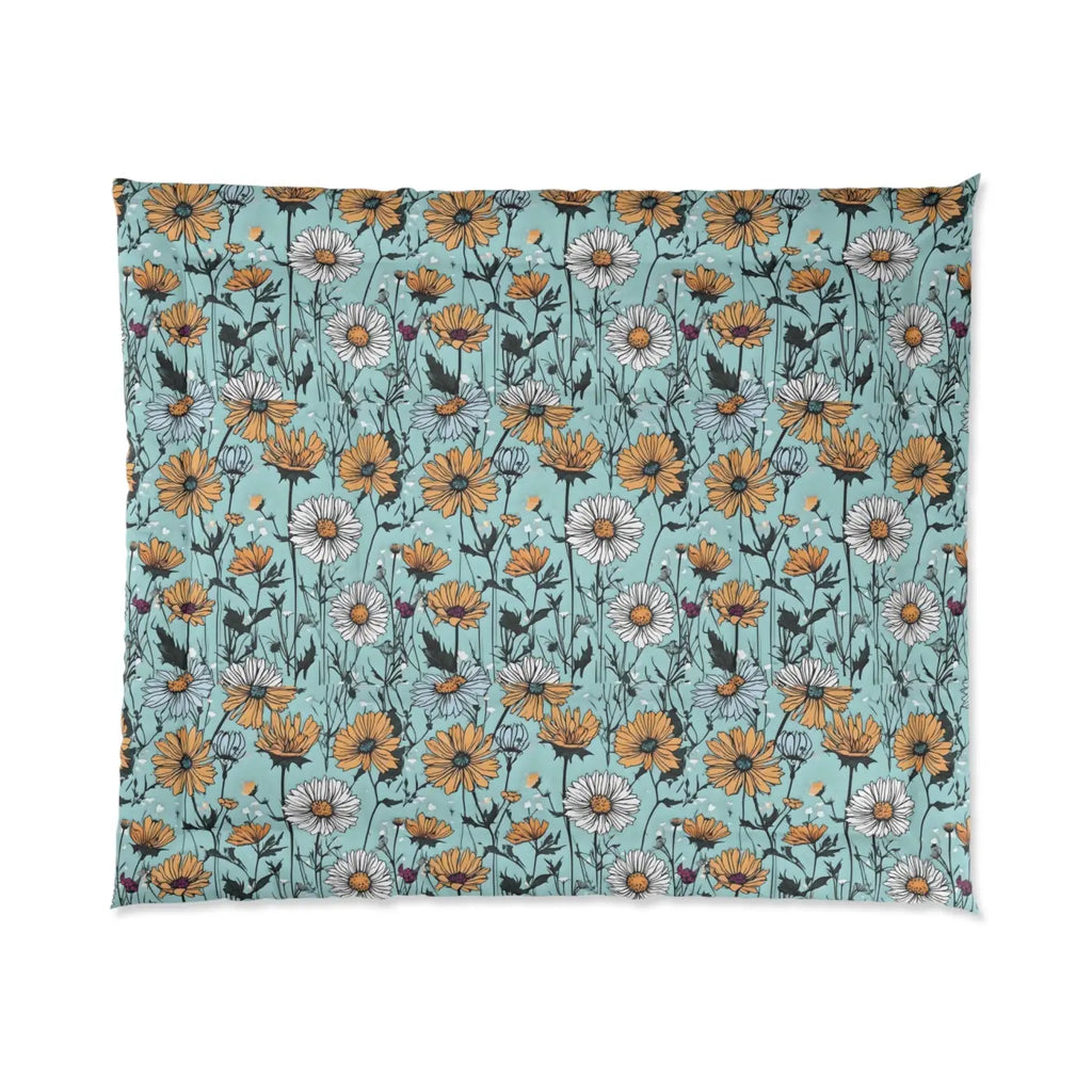 Teal Comforter - Bold Orange Flowers Design - DipaliZ