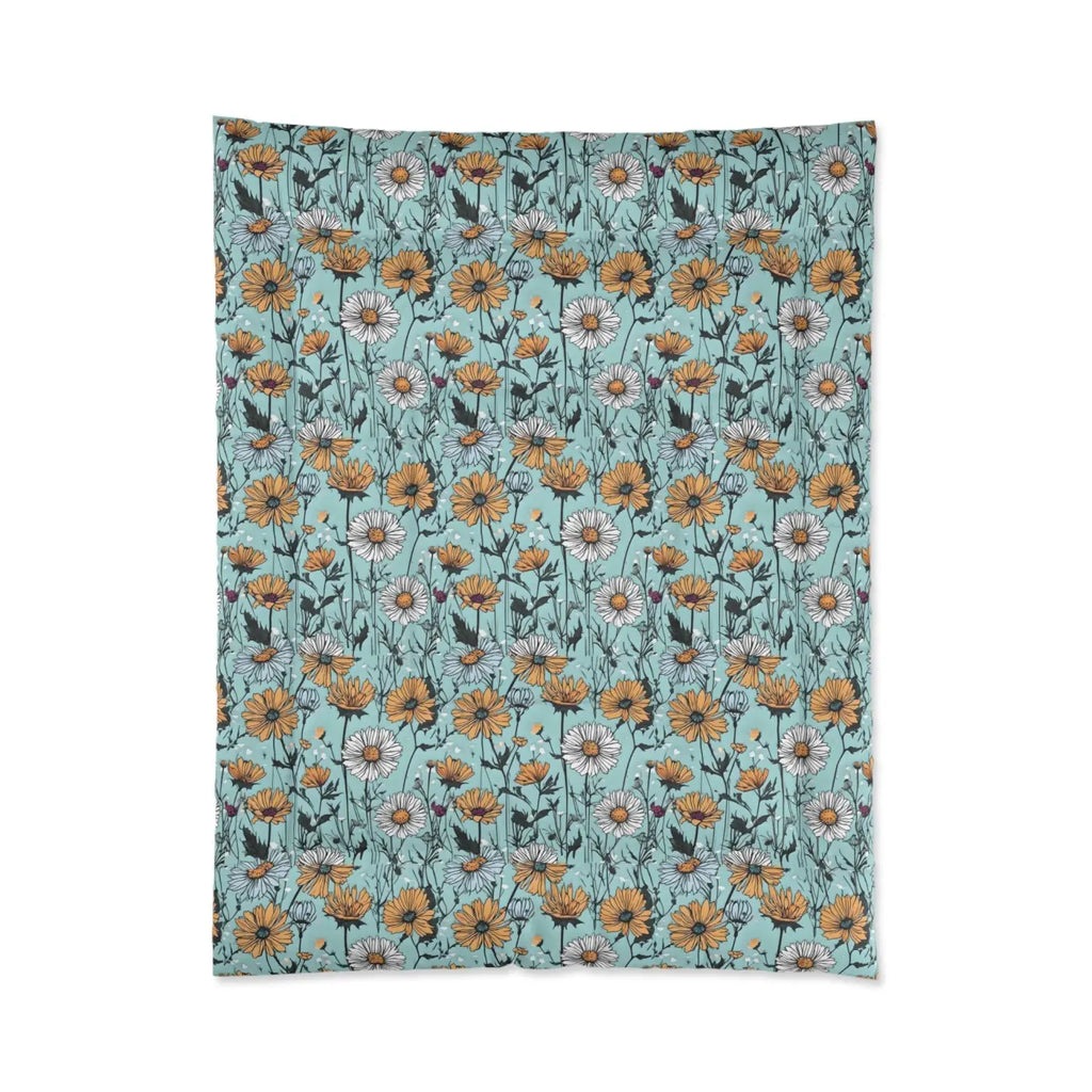 Teal Comforter - Bold Orange Flowers Design - DipaliZ