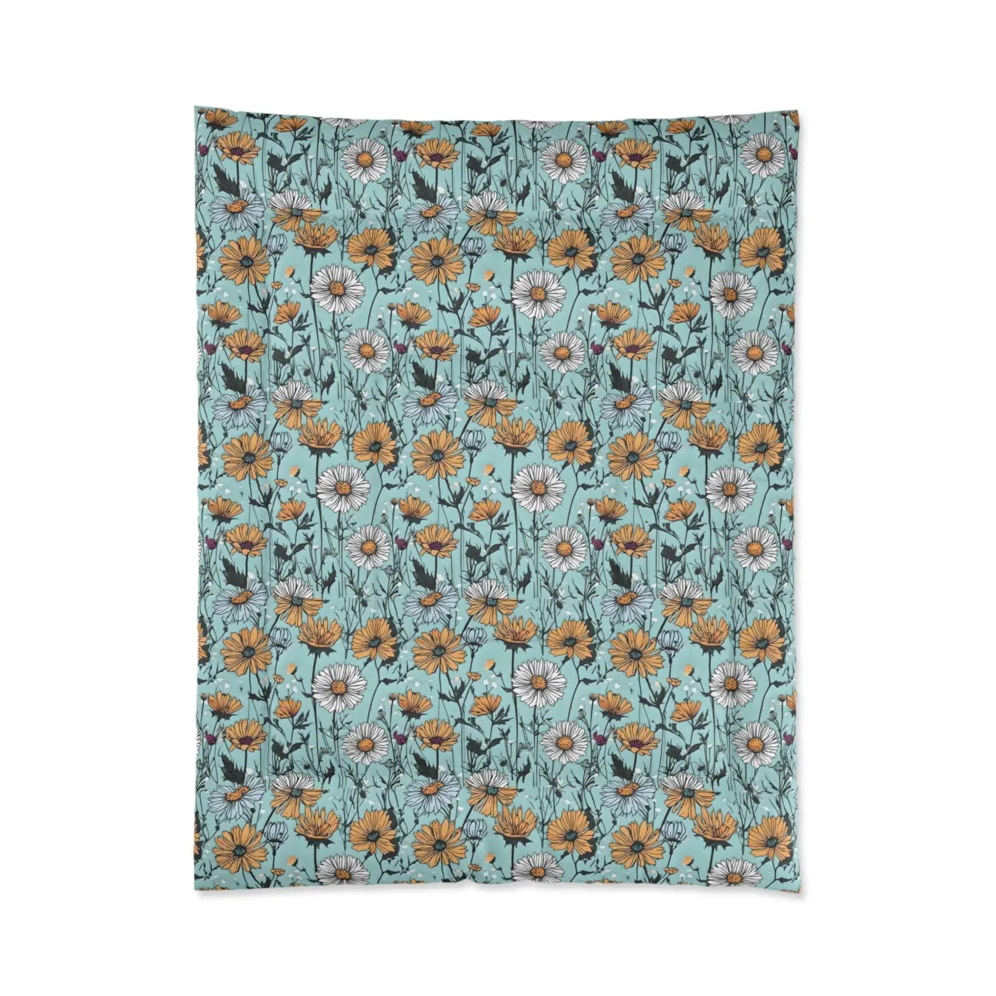 Teal Comforter - Bold Orange Flowers Design - DipaliZ