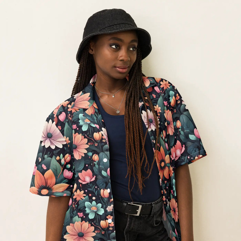 Vibrant Button Shirt - Colorful Flowers Design - DipaliZ