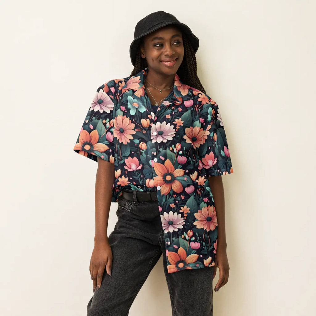 Vibrant Button Shirt - Colorful Flowers Design - DipaliZ