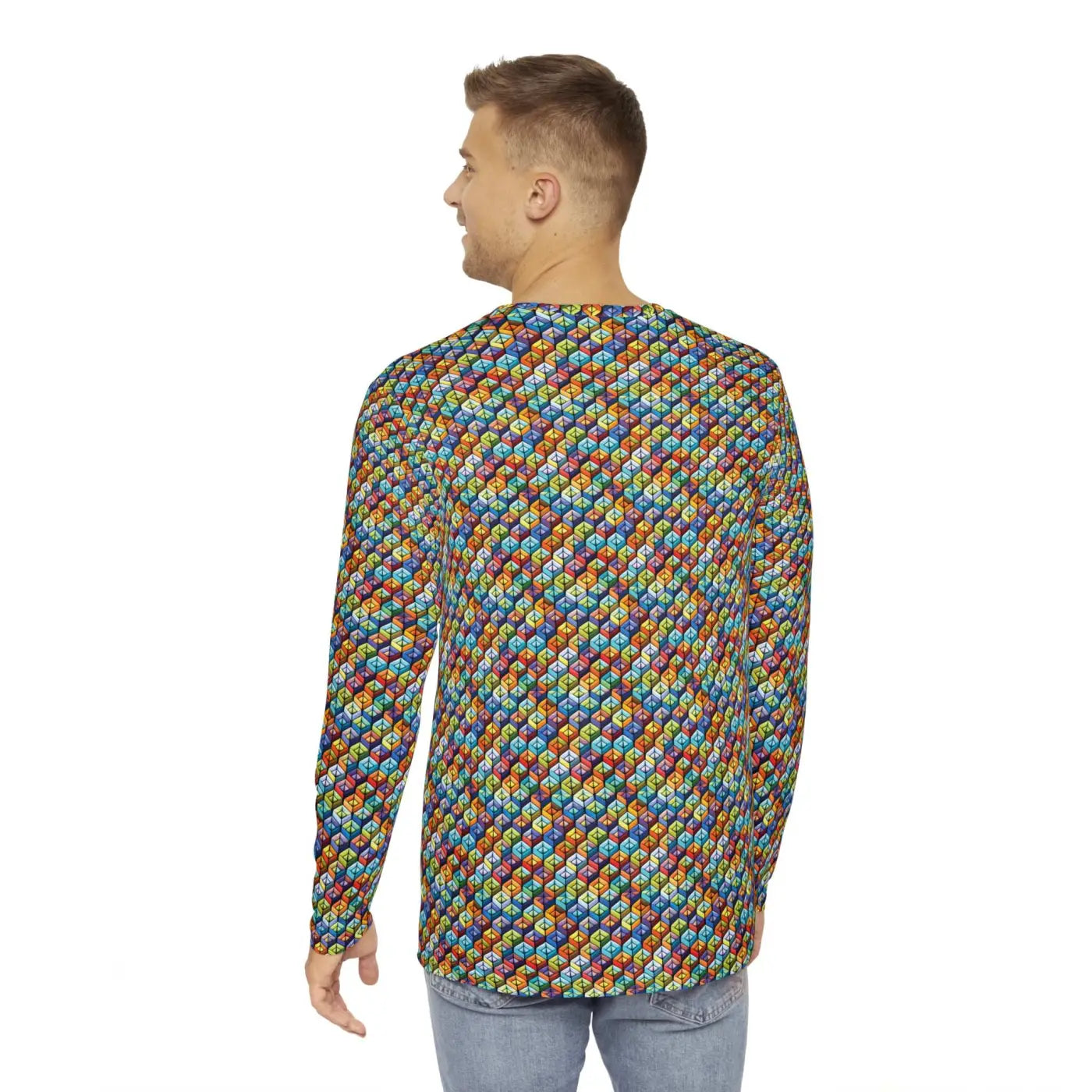 Long Sleeve AOP Tee - Colorful Geometric Pattern - DipaliZ
