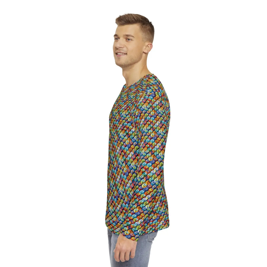 Long Sleeve AOP Tee - Colorful Geometric Pattern - DipaliZ