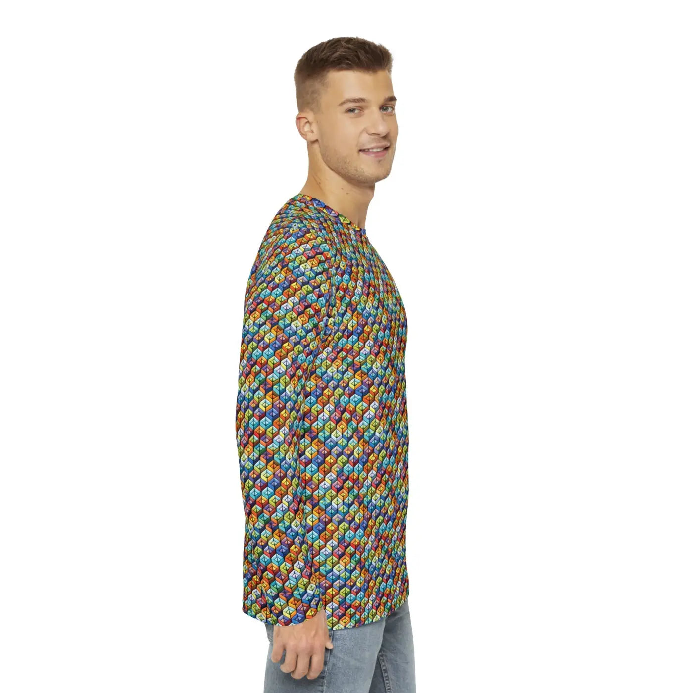 Long Sleeve AOP Tee - Colorful Geometric Pattern - DipaliZ