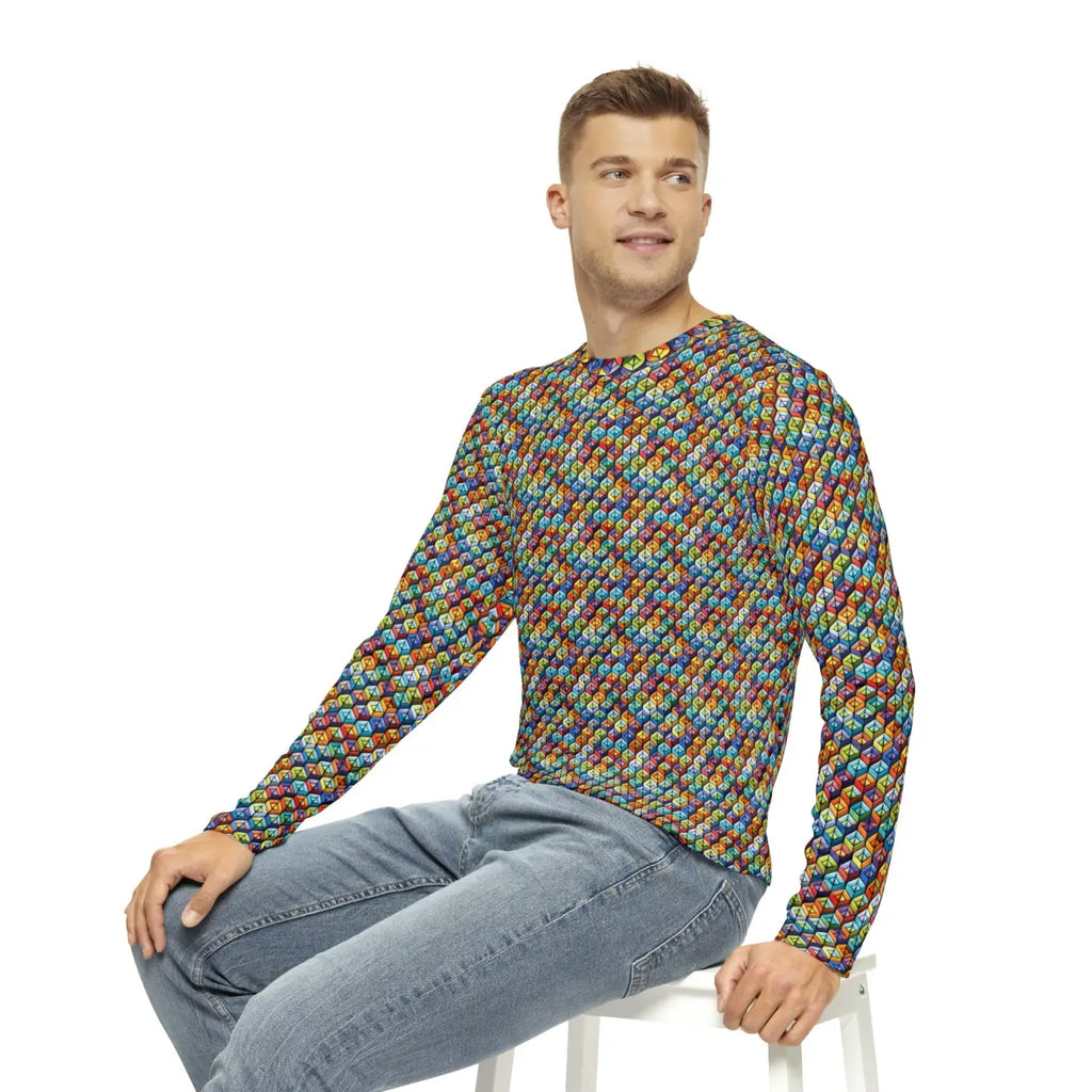 Long Sleeve AOP Tee - Colorful Geometric Pattern - DipaliZ