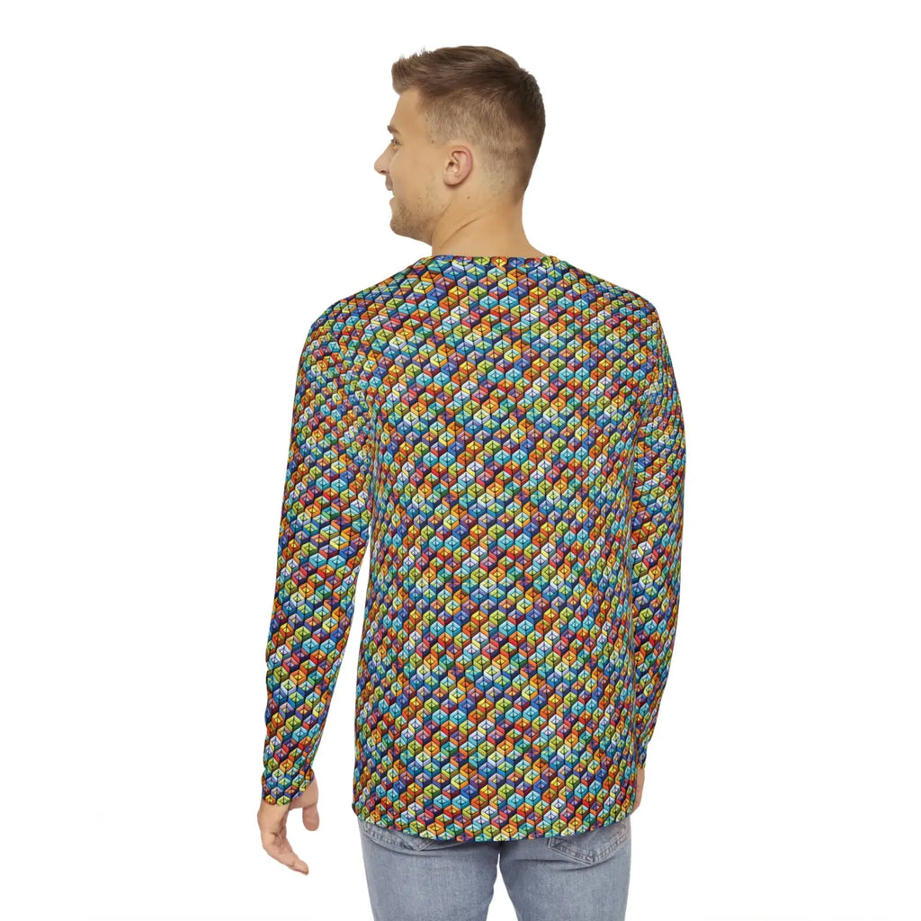 Long Sleeve AOP Tee - Colorful Geometric Pattern - DipaliZ