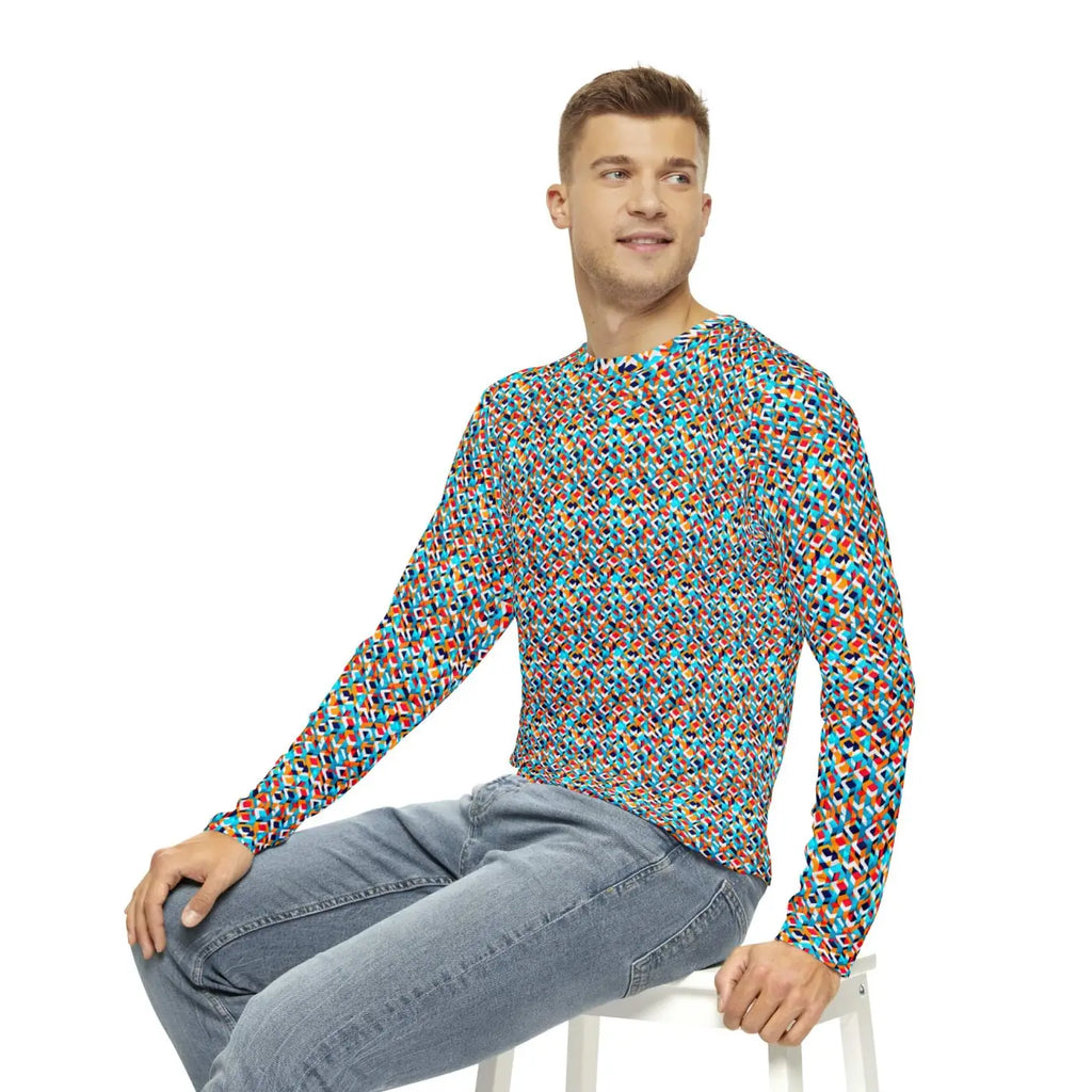 Long Sleeve AOP Tee - Colorful Geometric Pattern - DipaliZ