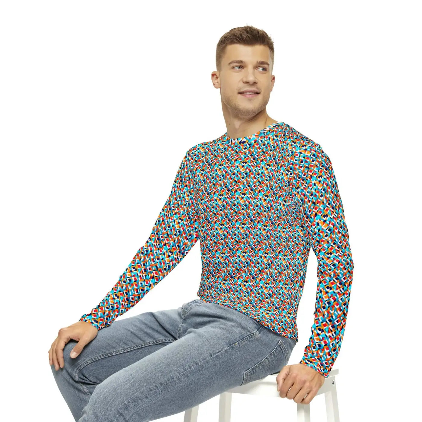 Long Sleeve AOP Tee - Colorful Geometric Pattern - DipaliZ