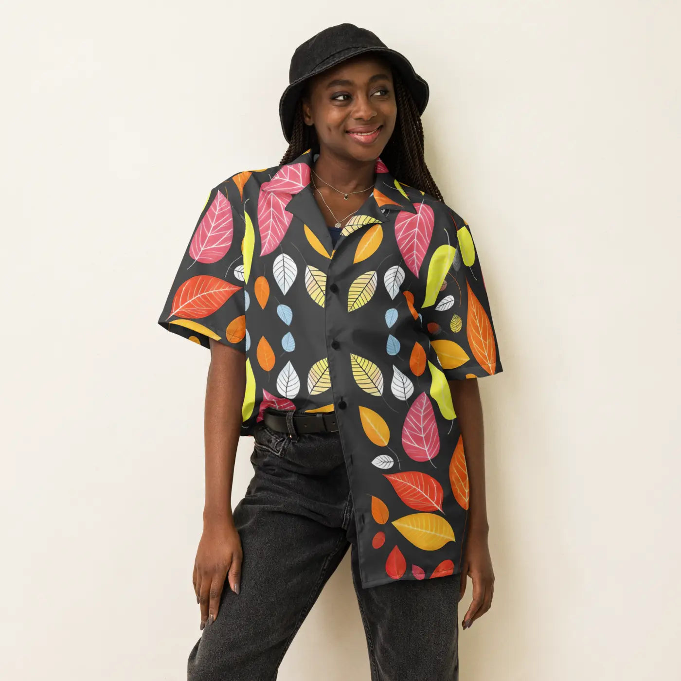 Unisex Button Shirt - Colorful Leaves Pattern - DipaliZ