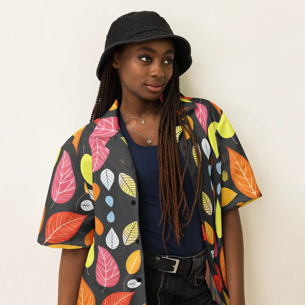 Unisex Button Shirt - Colorful Leaves Pattern - DipaliZ