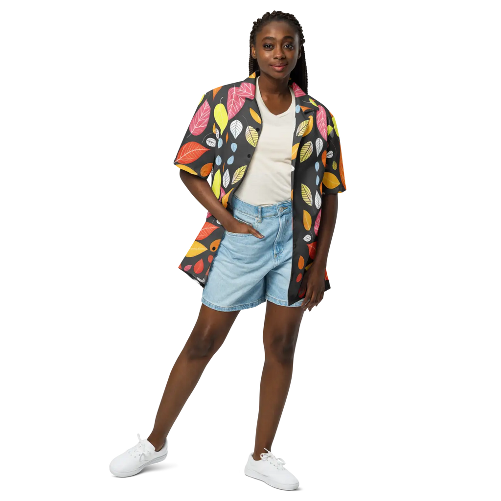 Unisex Button Shirt - Colorful Leaves Pattern - DipaliZ