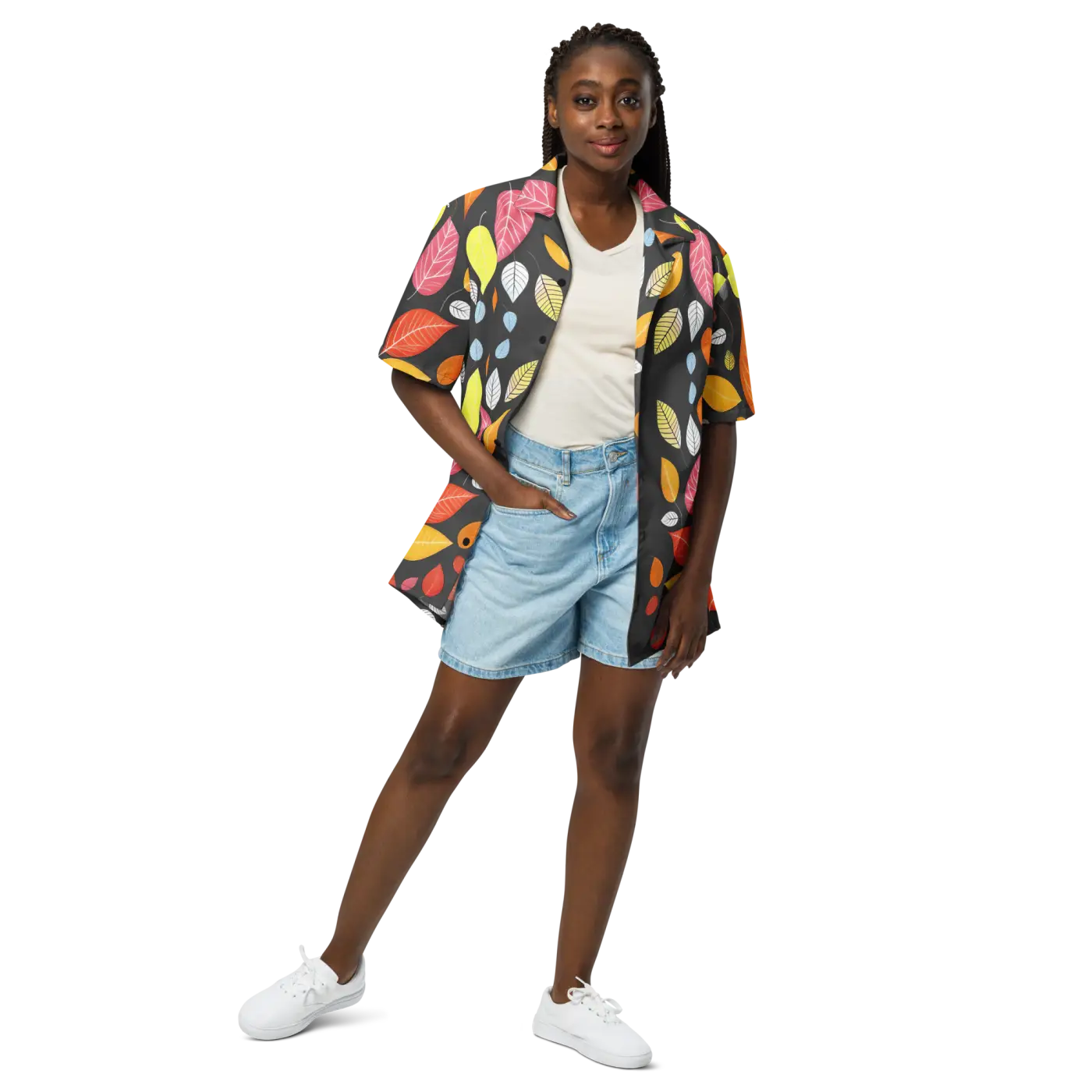 Unisex Button Shirt - Colorful Leaves Pattern - DipaliZ