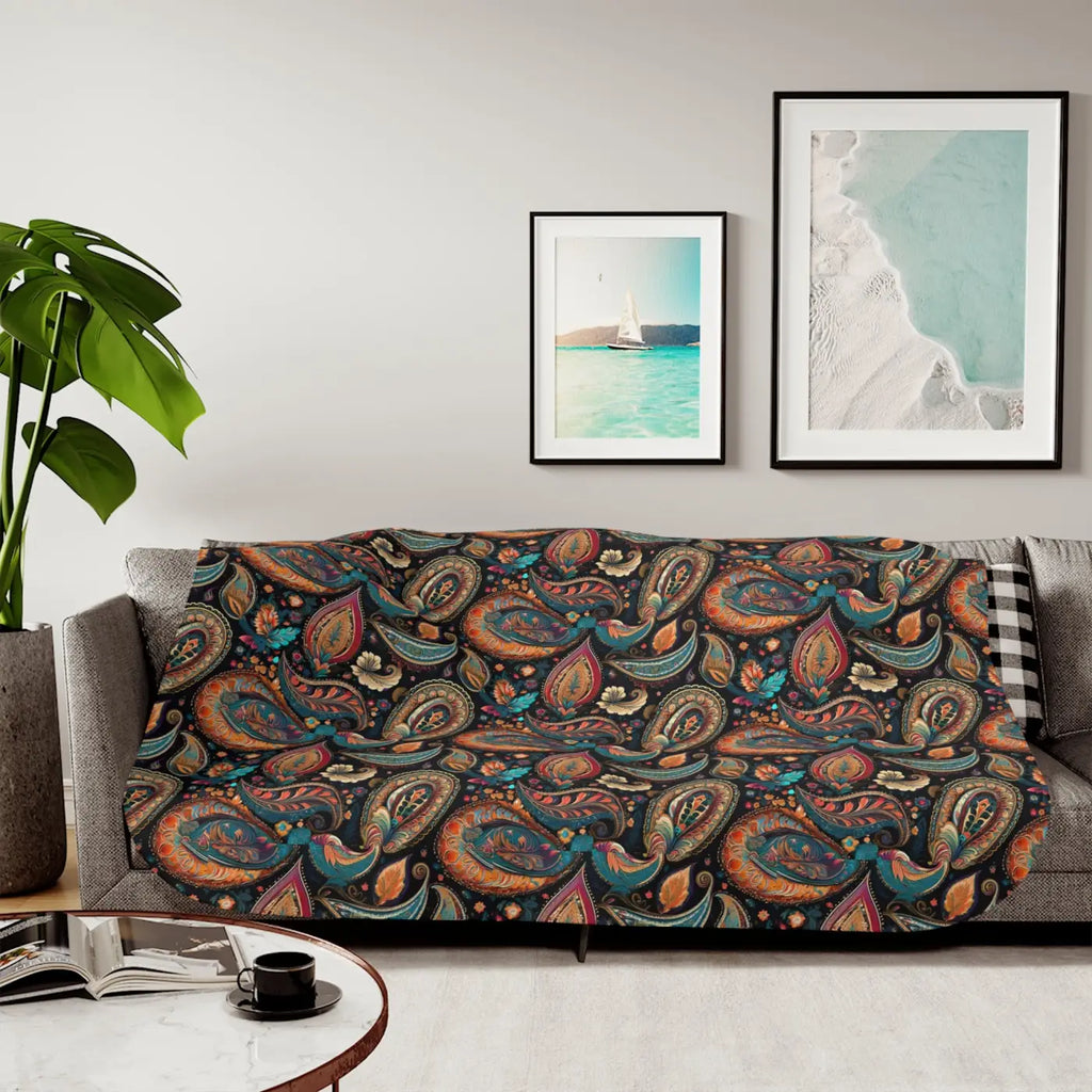 Snuggly Sherpa Blanket - Colorful Paisley Pattern - DipaliZ