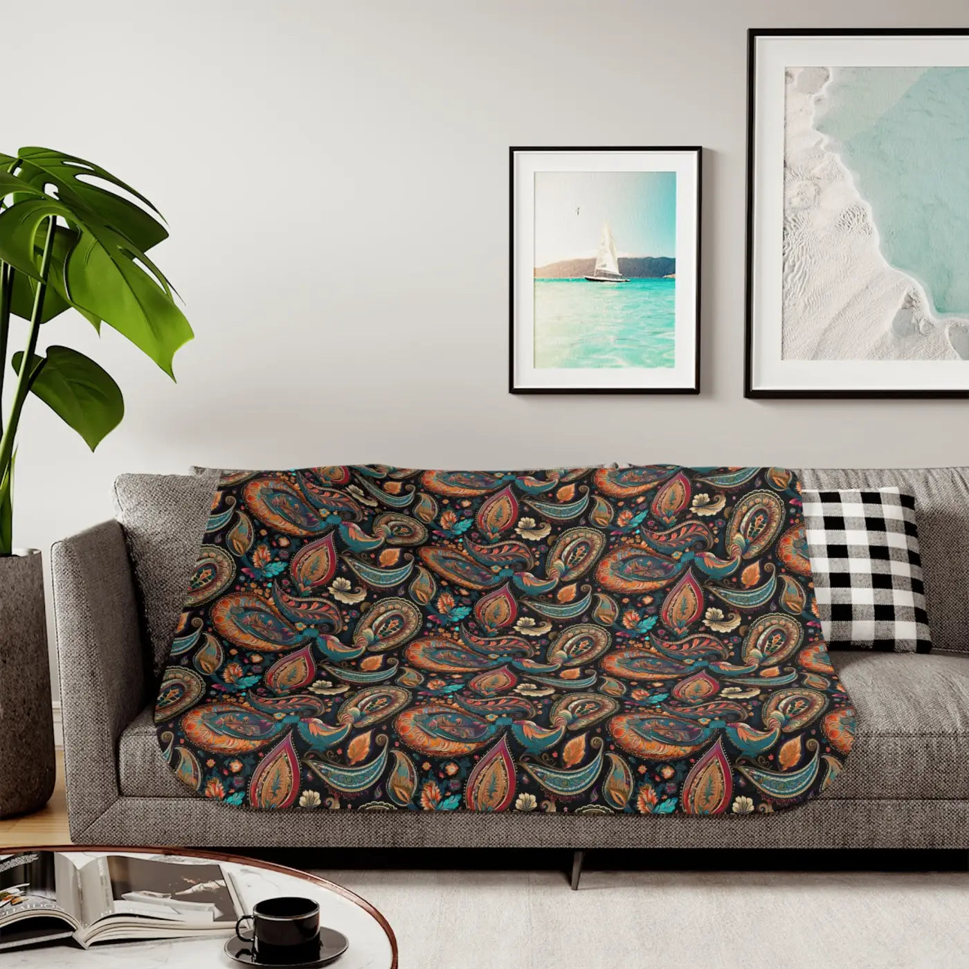 Snuggly Sherpa Blanket - Colorful Paisley Pattern - DipaliZ