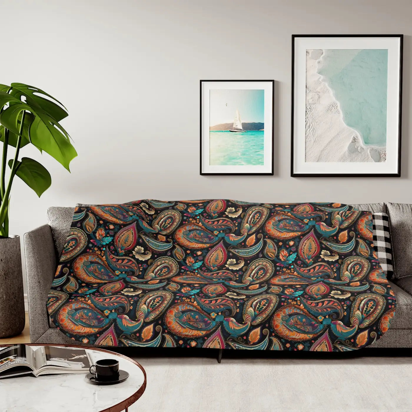 Snuggly Sherpa Blanket - Colorful Paisley Pattern - DipaliZ
