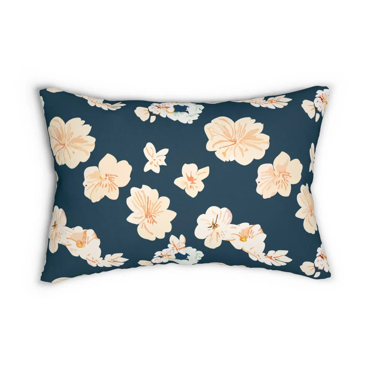 Polyester Lumbar Pillow - White Flowers on Navy Blue - DipaliZ
