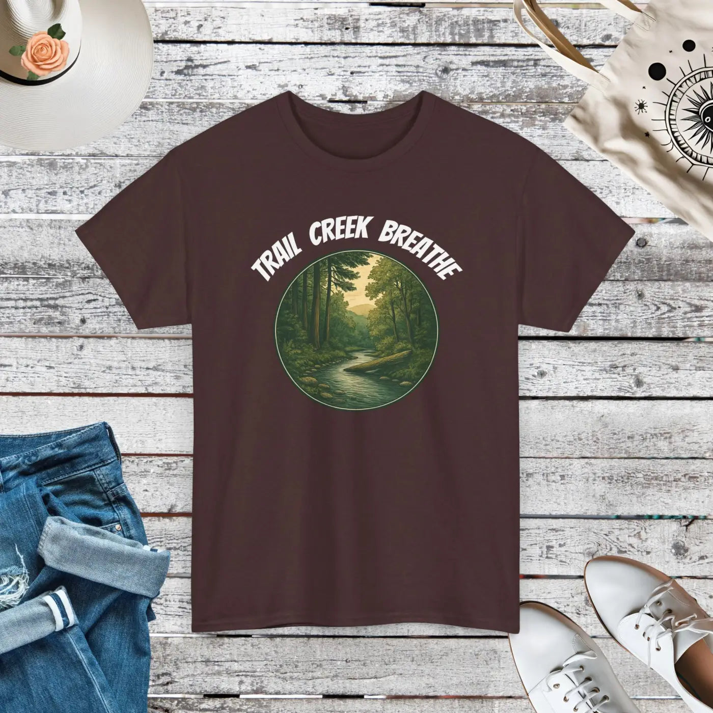Unisex Deluxe T Shirt - Creek in the Woods Design - DipaliZ