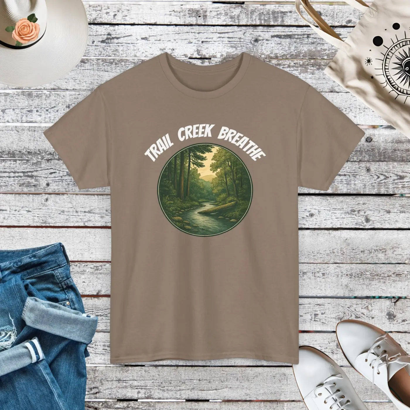 Unisex Deluxe T Shirt - Creek in the Woods Design - DipaliZ