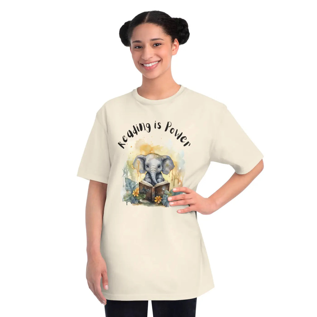 Classic T Shirt - Cute Elephant Reading Cotton Tee - DipaliZ