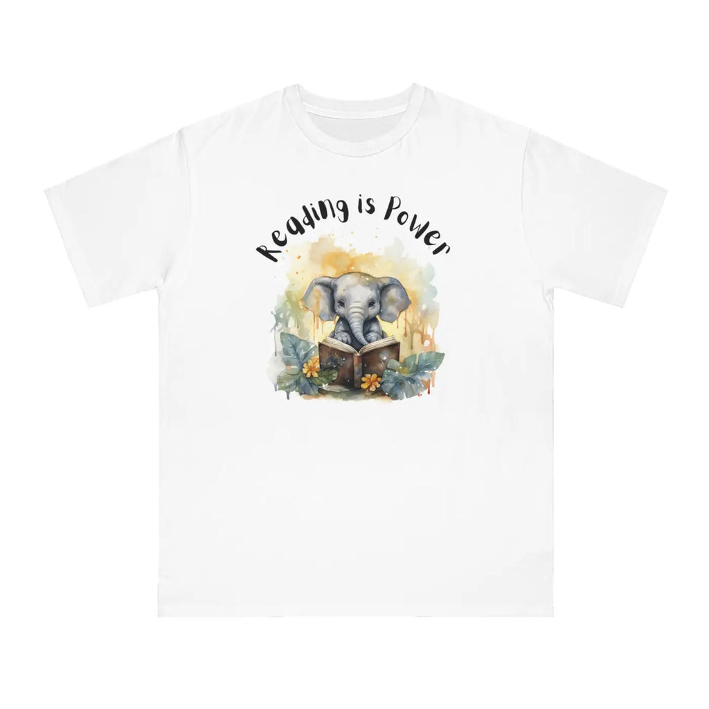 Classic T Shirt - Cute Elephant Reading Cotton Tee - DipaliZ