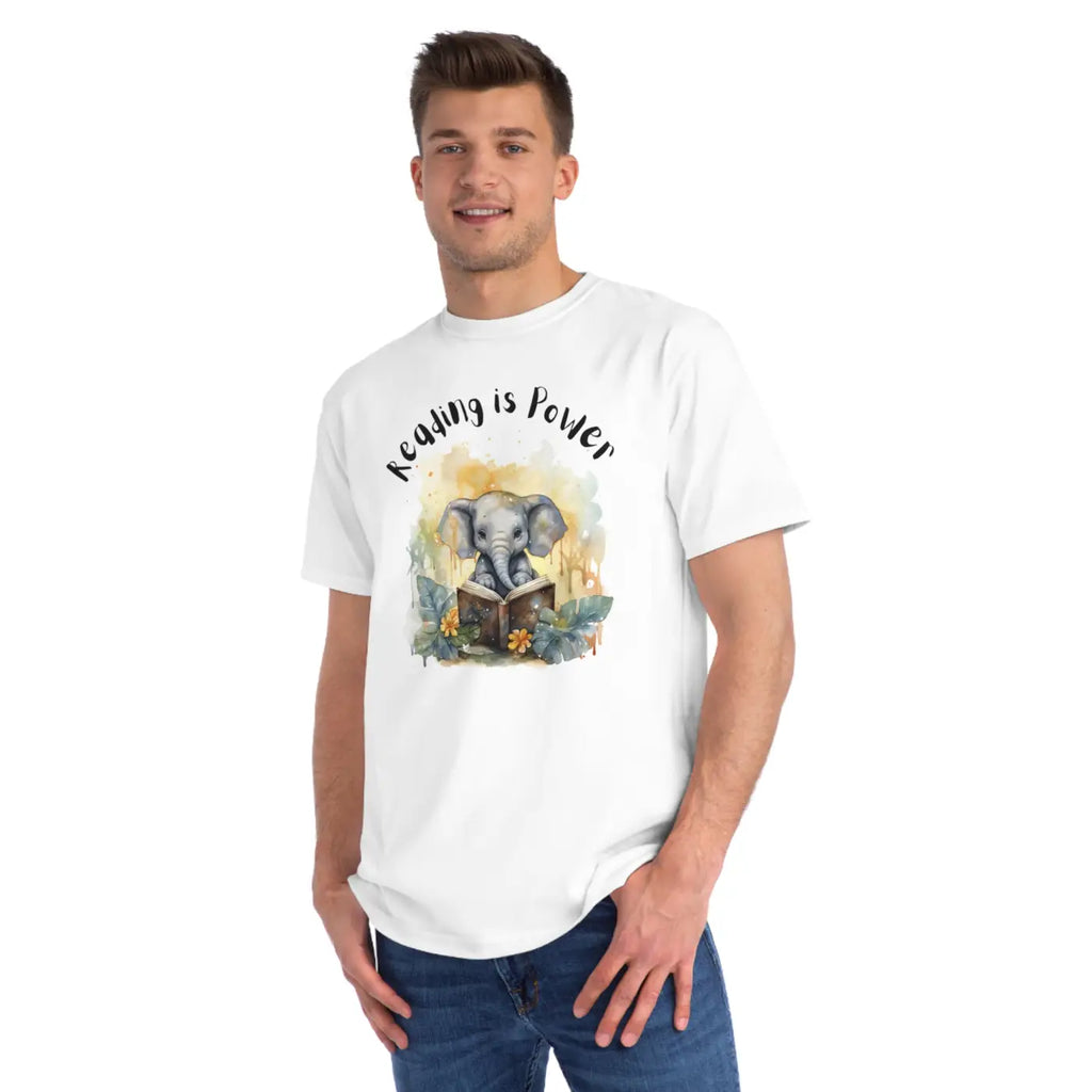 Classic T Shirt - Cute Elephant Reading Cotton Tee - DipaliZ