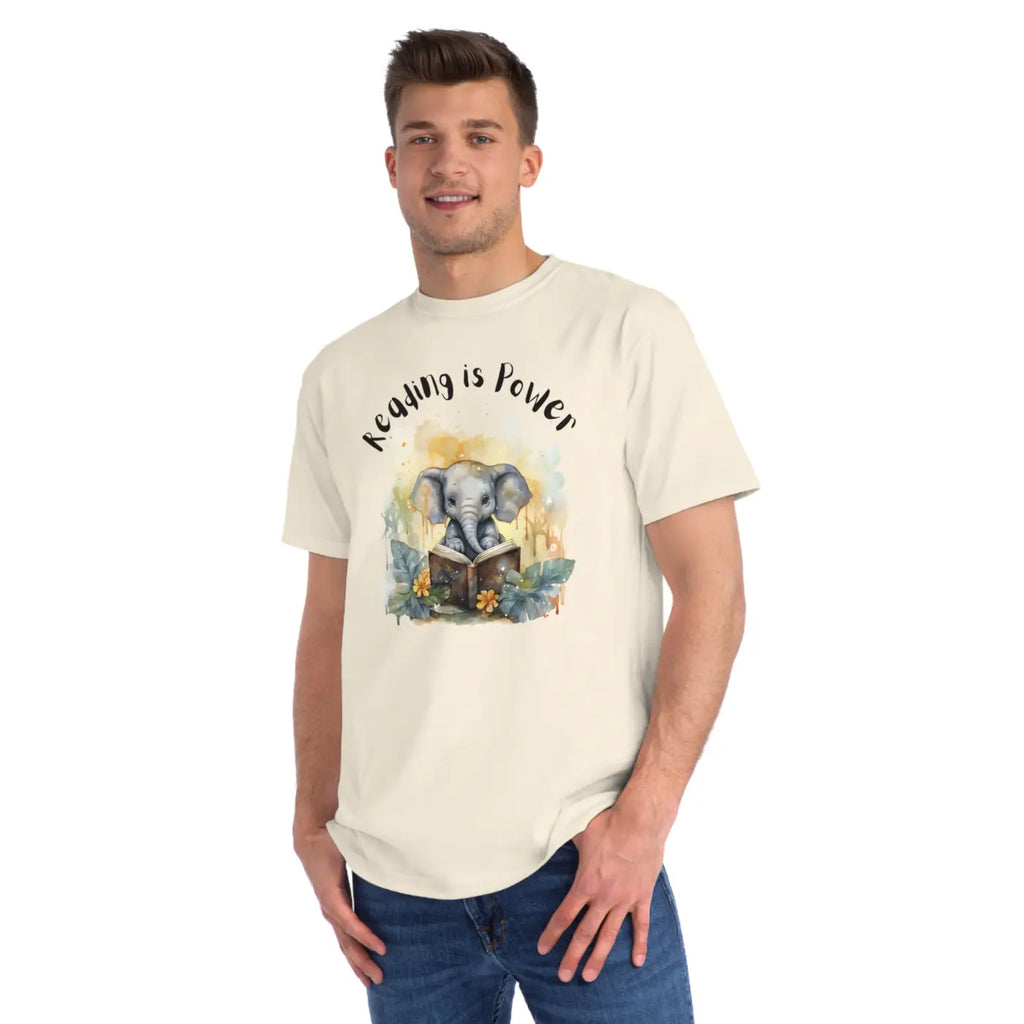 Classic T Shirt - Cute Elephant Reading Cotton Tee - DipaliZ