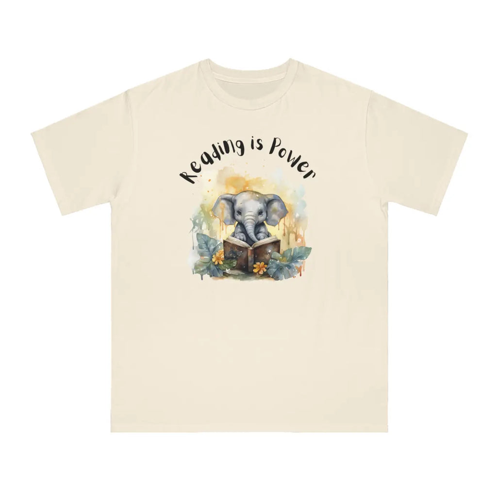 Classic T Shirt - Cute Elephant Reading Cotton Tee - DipaliZ