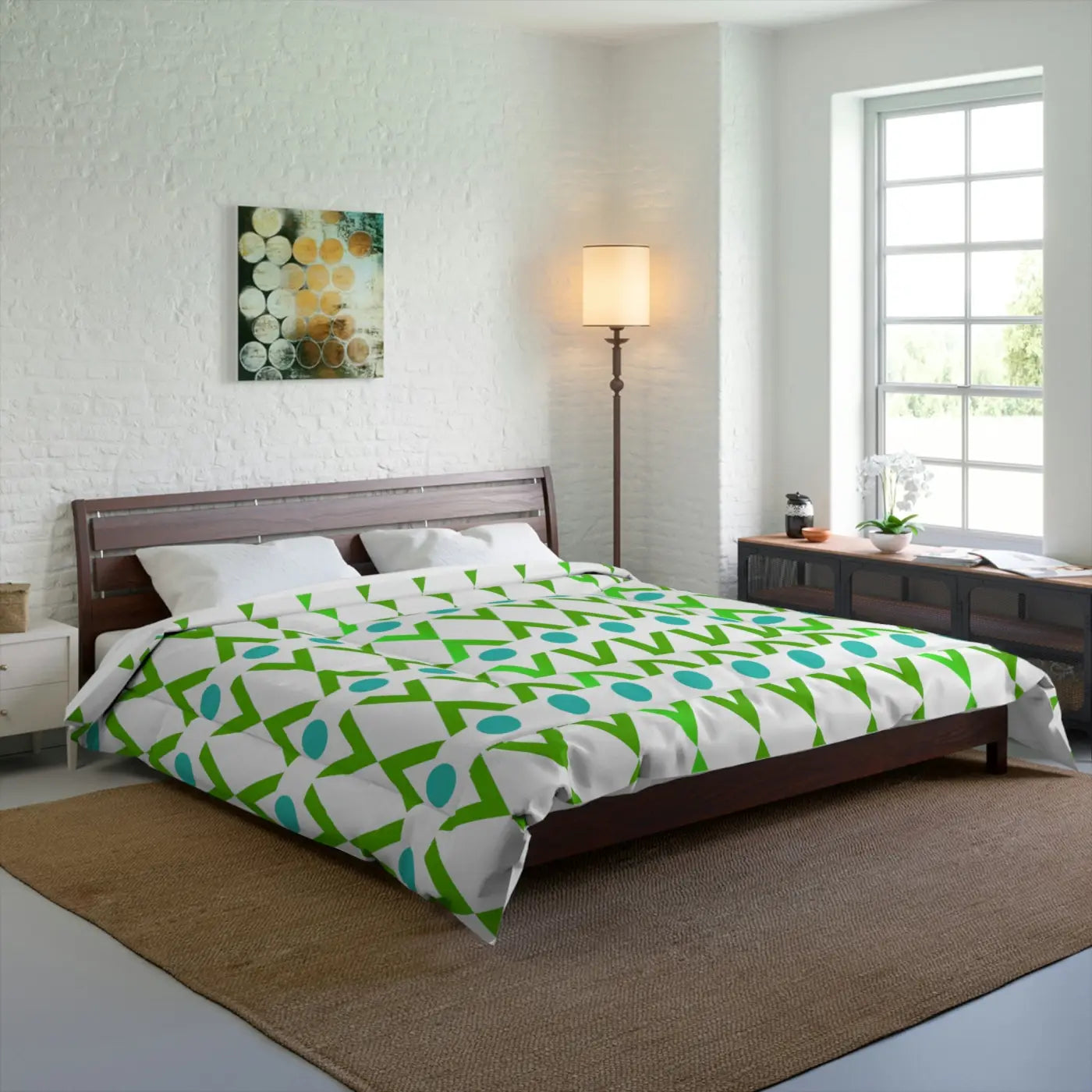 Green Geometrical Pattern Blanket - Modern Cozy Style - DipaliZ