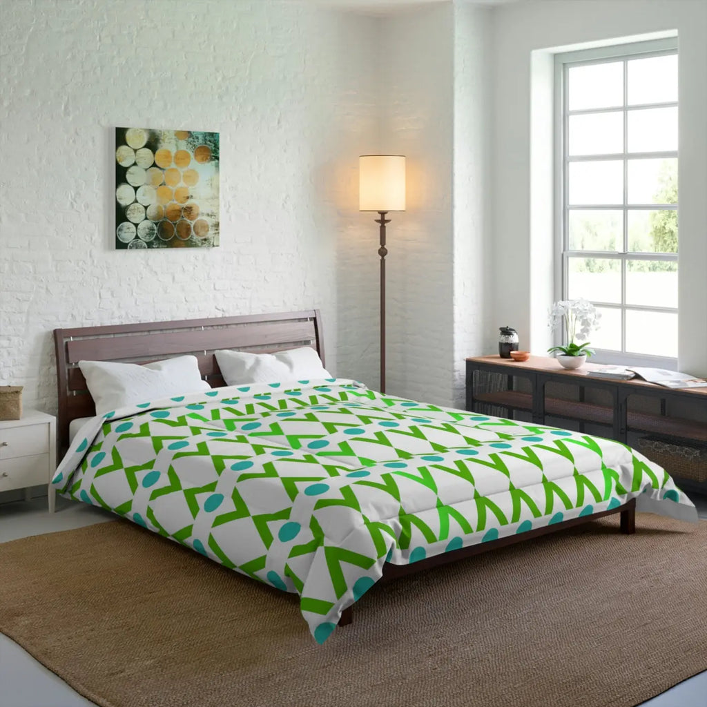 Green Geometrical Pattern Blanket - Modern Cozy Style - DipaliZ