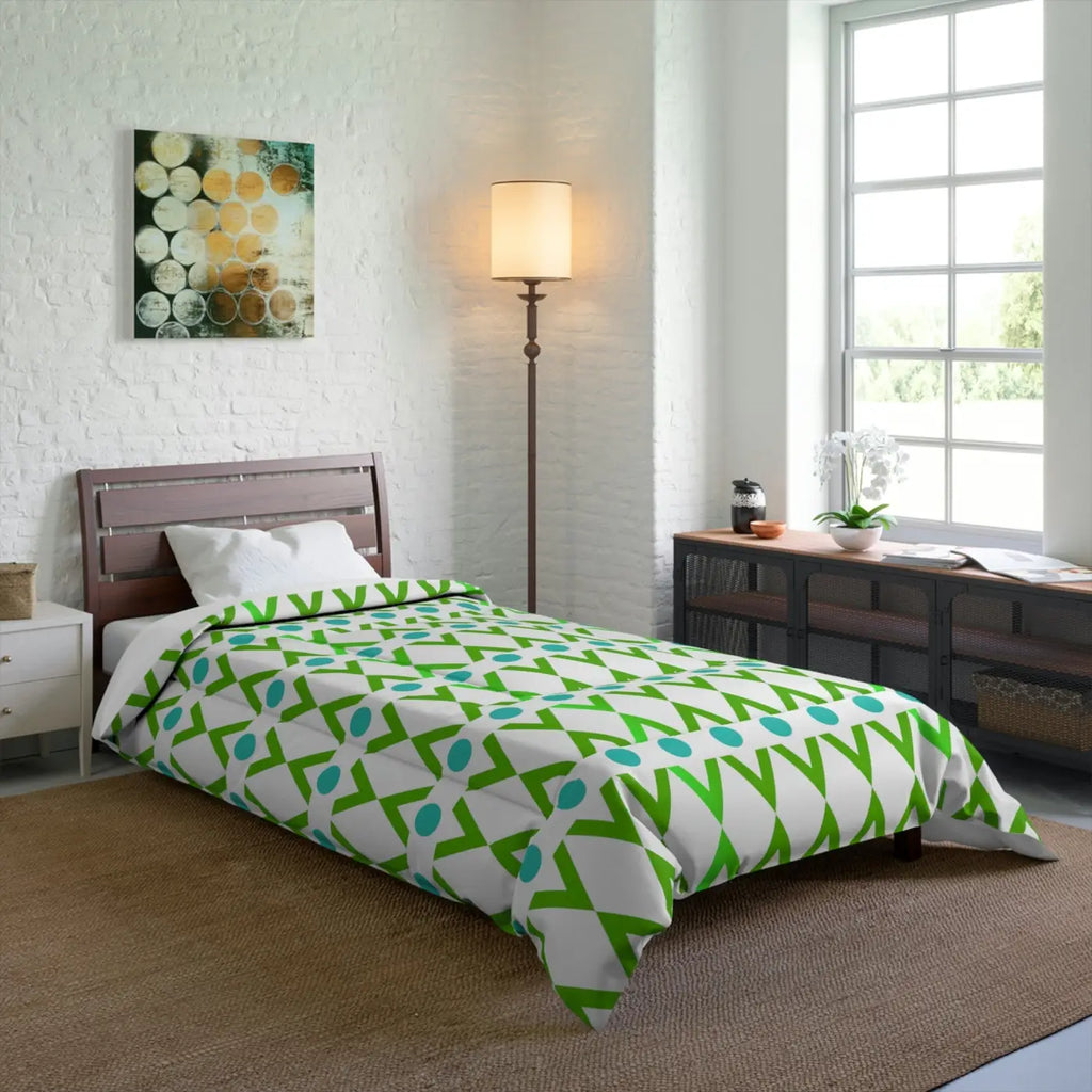 Green Geometrical Pattern Blanket - Modern Cozy Style - DipaliZ