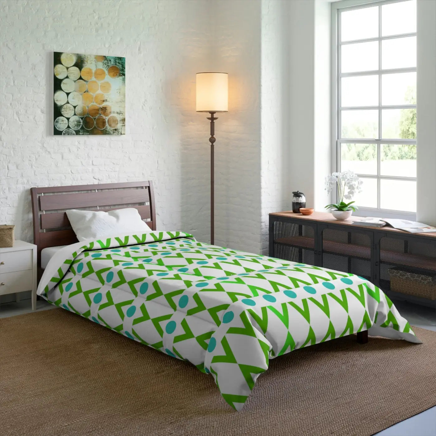 Green Geometrical Pattern Blanket - Modern Cozy Style - DipaliZ
