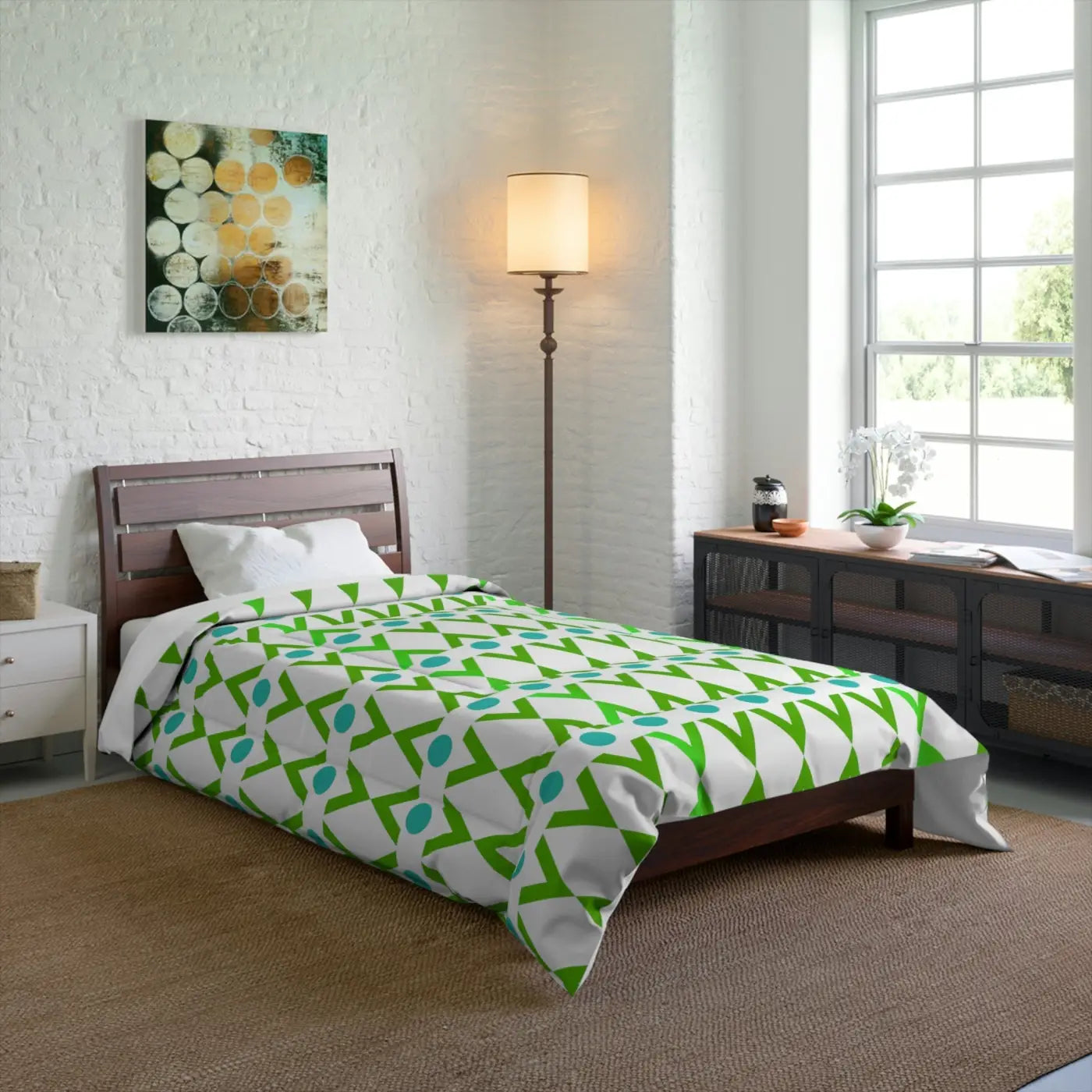 Green Geometrical Pattern Blanket - Modern Cozy Style - DipaliZ