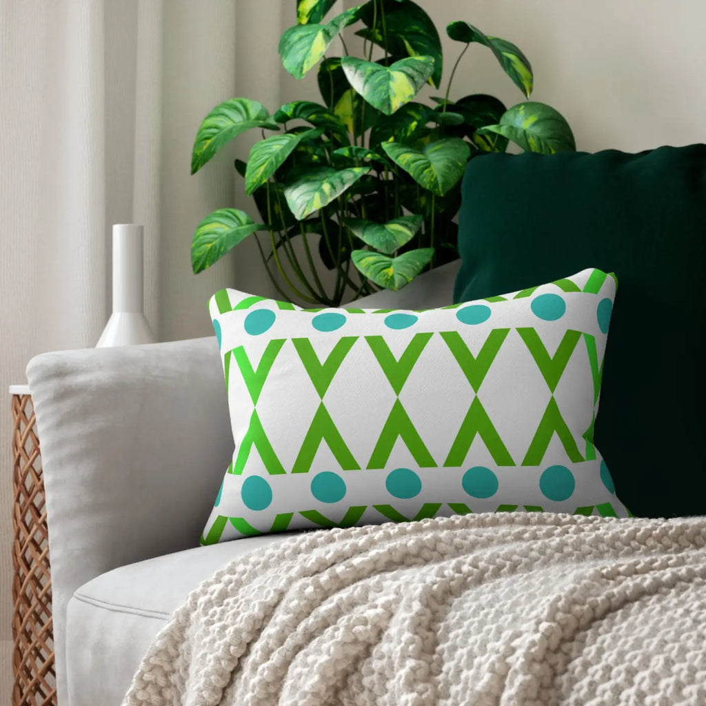 Geometric Spun Polyester Lumbar Pillow - Cyan and Green - DipaliZ
