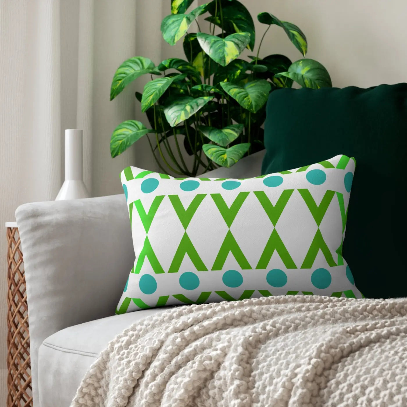 Geometric Spun Polyester Lumbar Pillow - Cyan and Green - DipaliZ