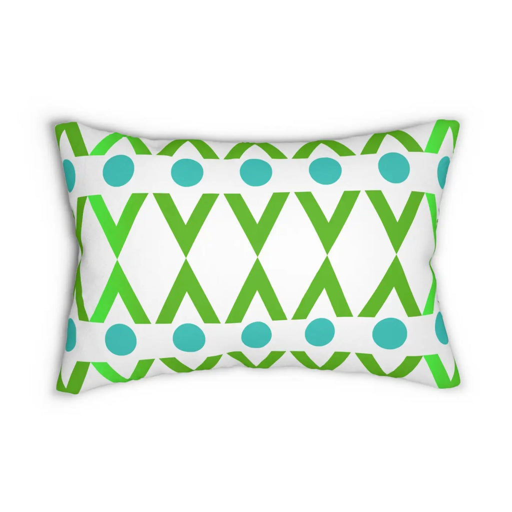Geometric Spun Polyester Lumbar Pillow - Cyan and Green - DipaliZ