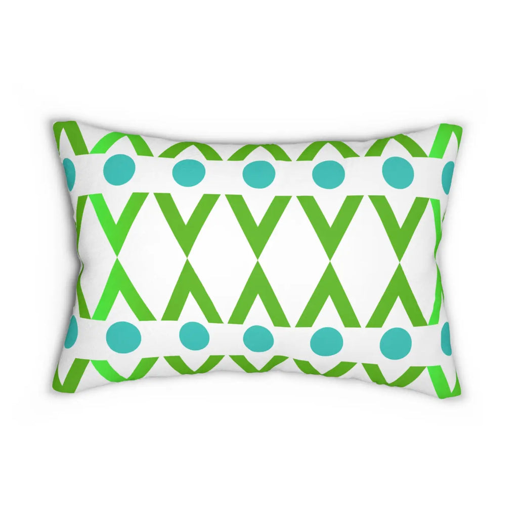 Geometric Spun Polyester Lumbar Pillow - Cyan and Green - DipaliZ