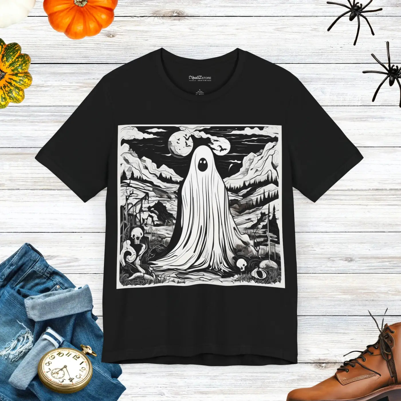 Eerie Ghost Jersey Short Sleeve Tee - Halloween Unisex - DipaliZ