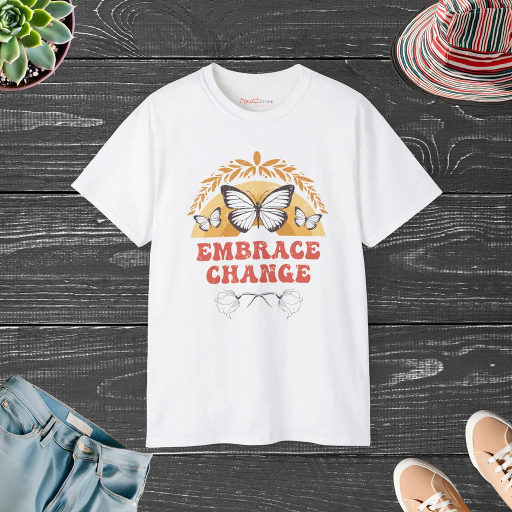 Ultra Cotton Tee - Embrace Change Butterfly Design - DipaliZ