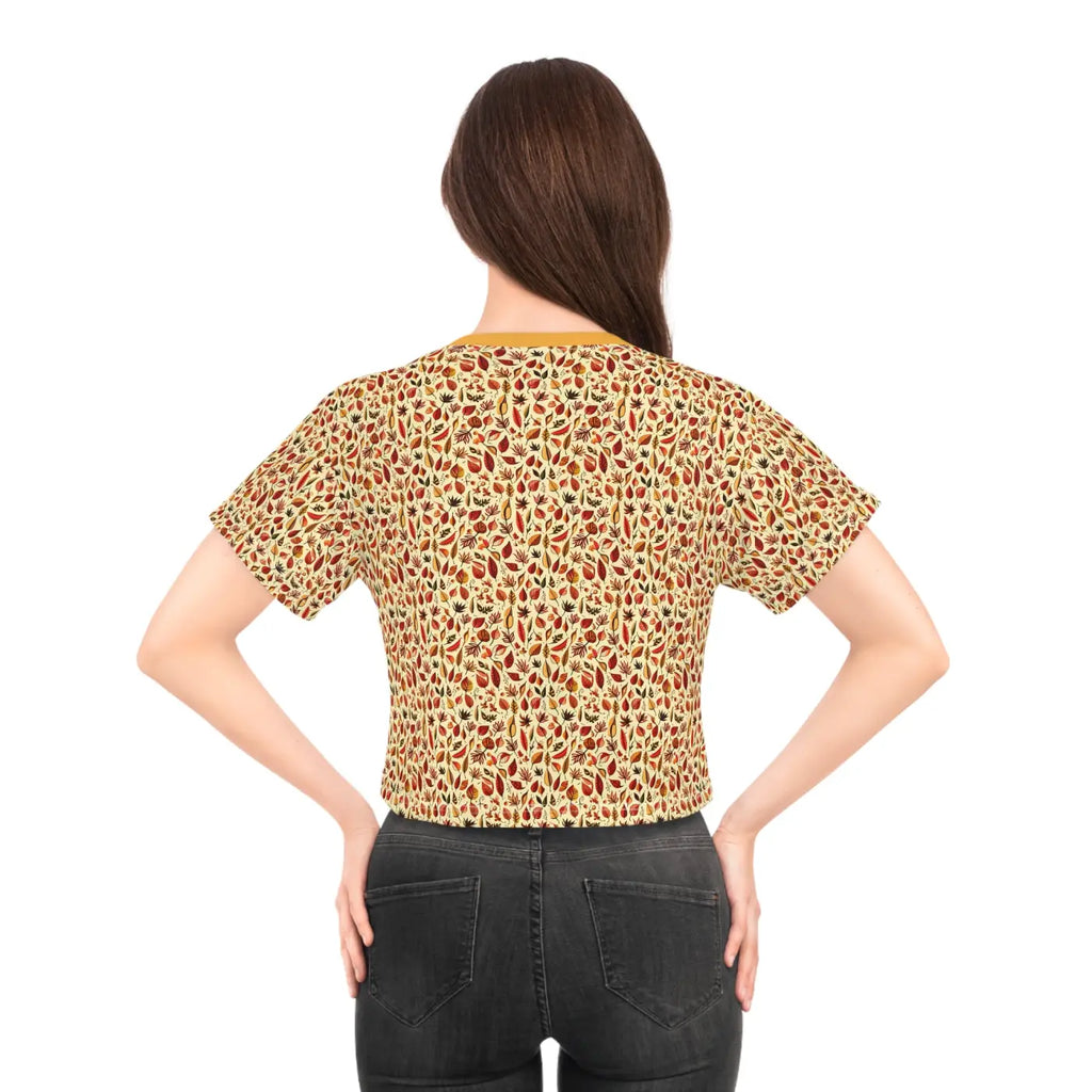 Fall Leaves Pattern AOP Crop Tee - Autumn Vibes - DipaliZ