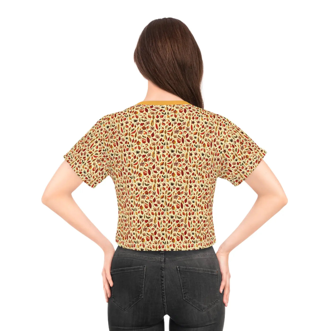 Fall Leaves Pattern AOP Crop Tee - Autumn Vibes - DipaliZ