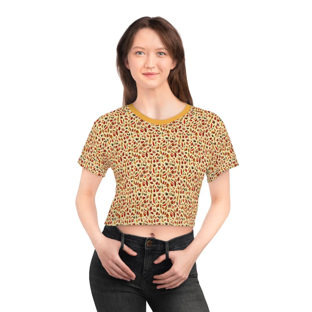 Fall Leaves Pattern AOP Crop Tee - Autumn Vibes - DipaliZ